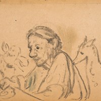 Henriette With Dog and Sketchbook