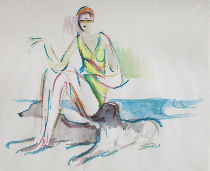 Fashion Drawing, Woman and a Dog