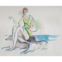 Fashion drawing, woman and a dog