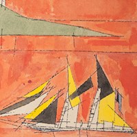 Schooner on a Red Background